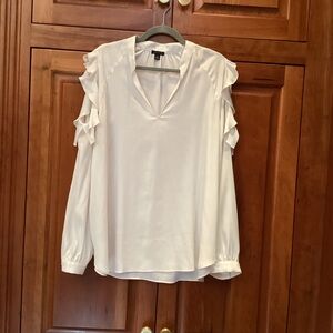 Ann Taylor White Ruffled Cut Out Blouse